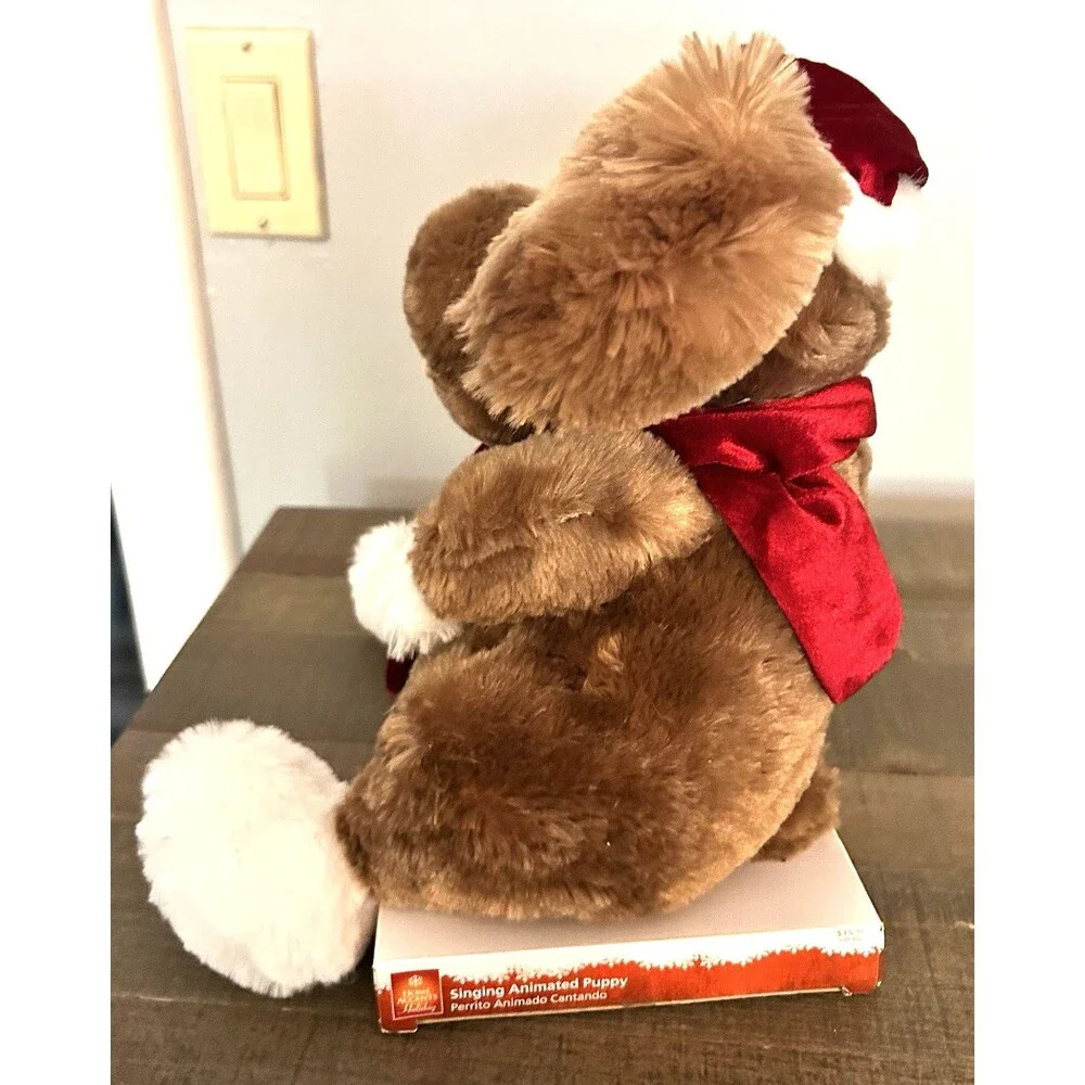 Home Accents Holiday Singing Animated Puppy Christmas Decor Moves Sings WORKING
